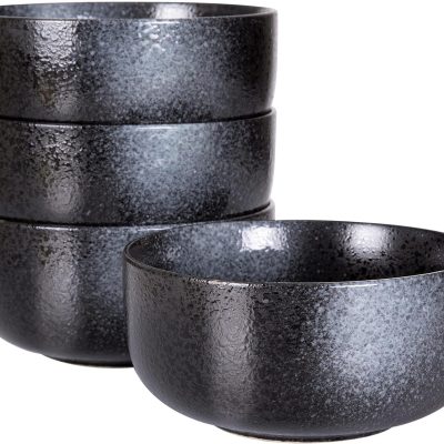 Soup Bowls - 36 Ounce Ceramic Bowl Set, Kitchen Bowls for Large Cereal, Noodle, Soup, Breakfast, Microwave and Dishwasher Safe, [Set of 4], Black and Grey