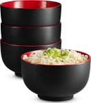 Ramen Bowl, Japanese Bowls, Noodle Bowls, Large Soup Bowl, Ceramic, Large Capacity, For Ramen, Pho, Udon, Soba, Microwave and Dishwasher Safe, 34 oz, Set of 4 (Black/Red)